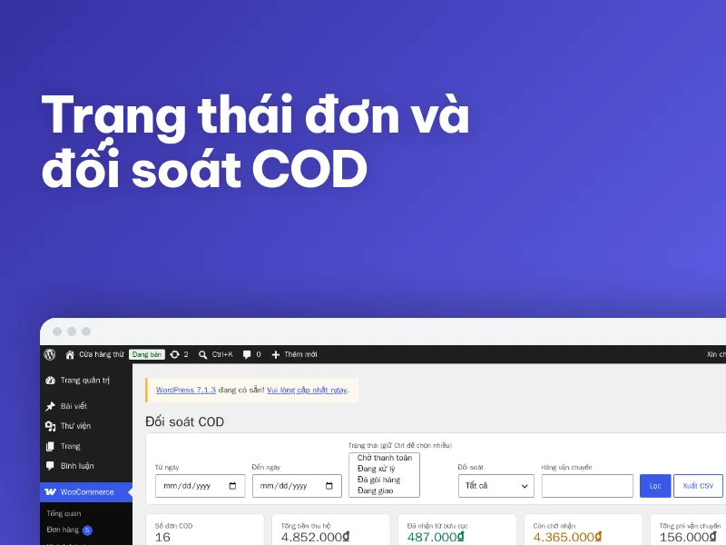 Plugin Trạng thái đơn và đối soát COD