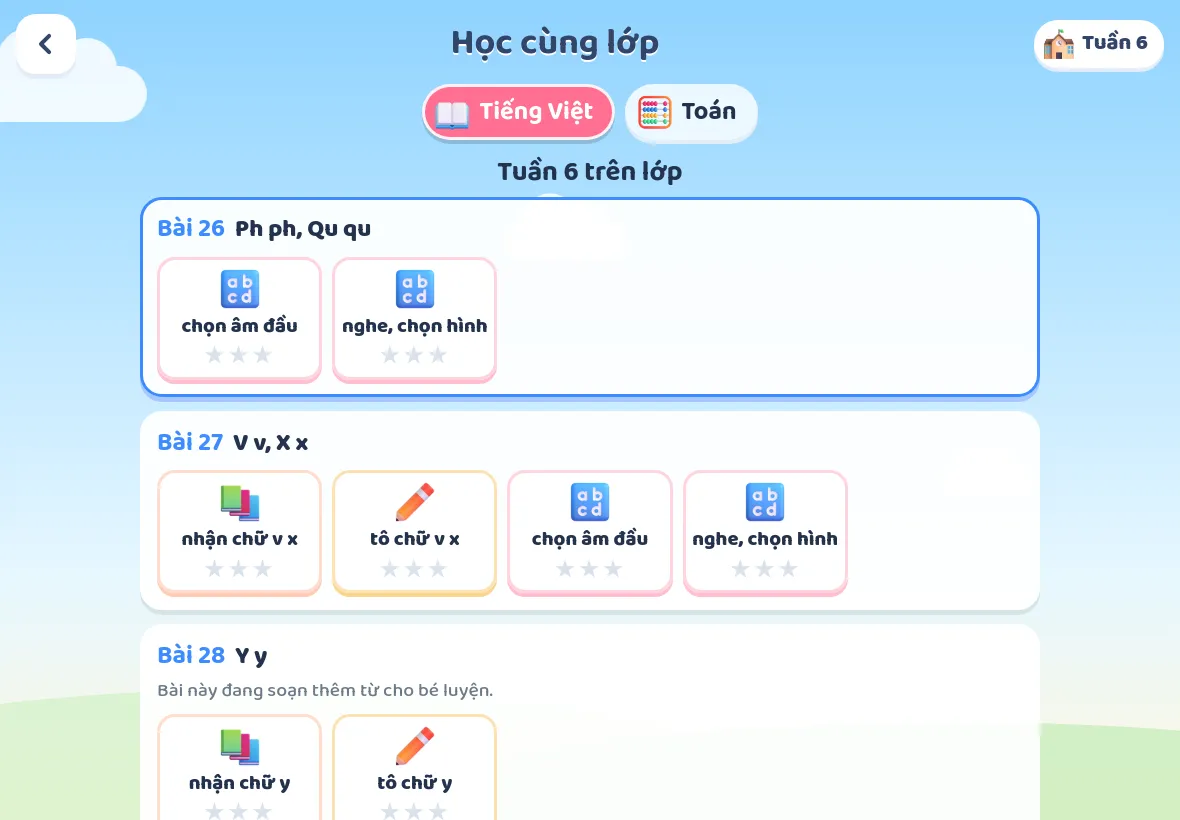 Màn Học cùng lớp theo từng tuần