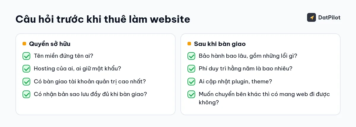 Tám câu hỏi về quyền sở hữu và chuyện sau bàn giao nên hỏi trước khi thuê làm web.