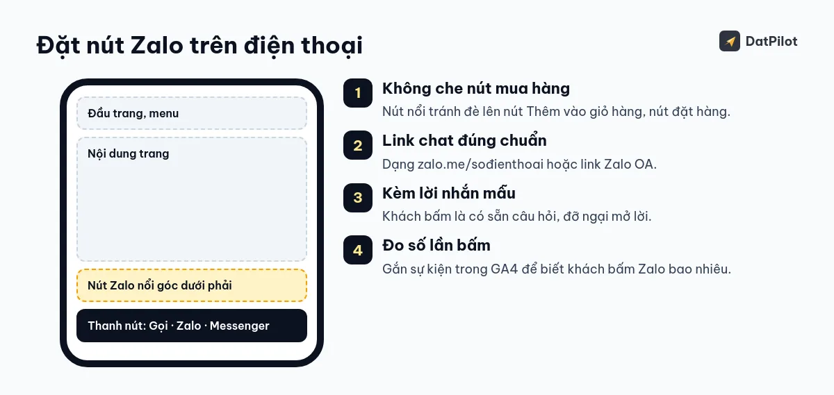 Hai cách đặt nút Zalo trên điện thoại và bốn lưu ý để nút có ích mà không che nội dung.