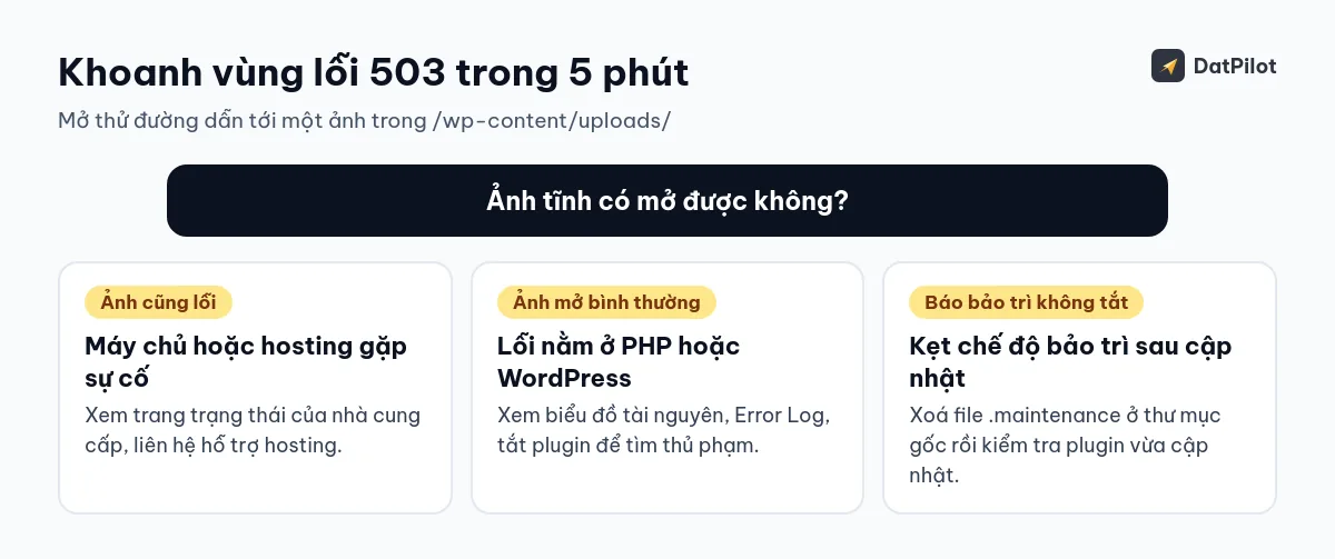 Cách khoanh vùng lỗi 503 bằng một đường dẫn ảnh tĩnh.