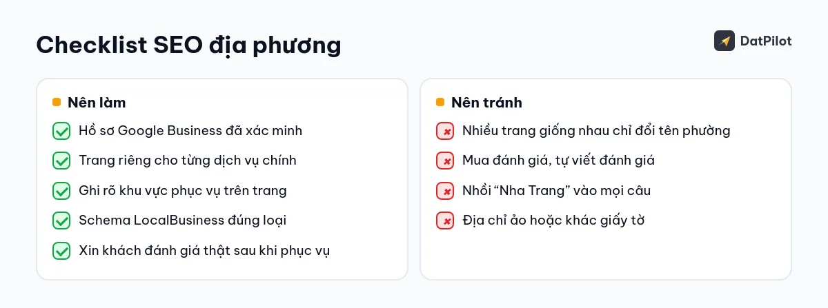 Checklist SEO địa phương: những việc nên làm và những cách làm có thể bị Google phạt.