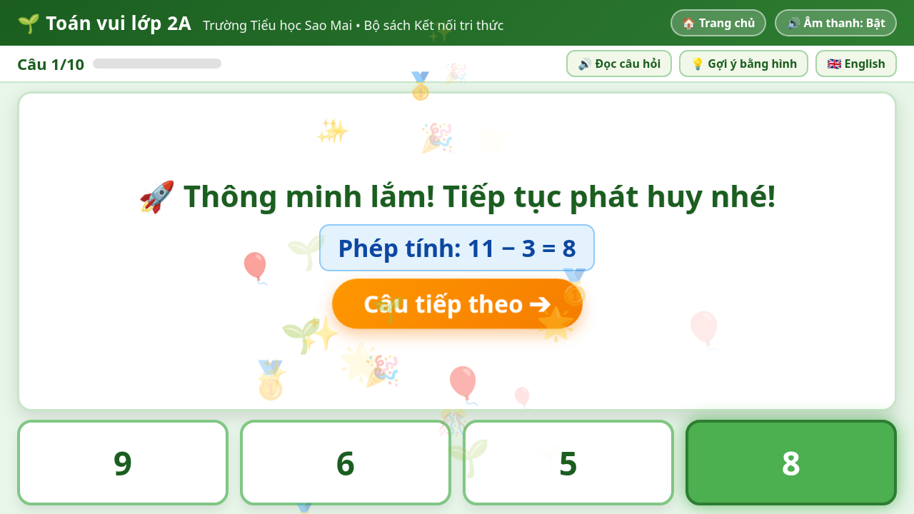 Bấm đúng được khen và hiện phép tính