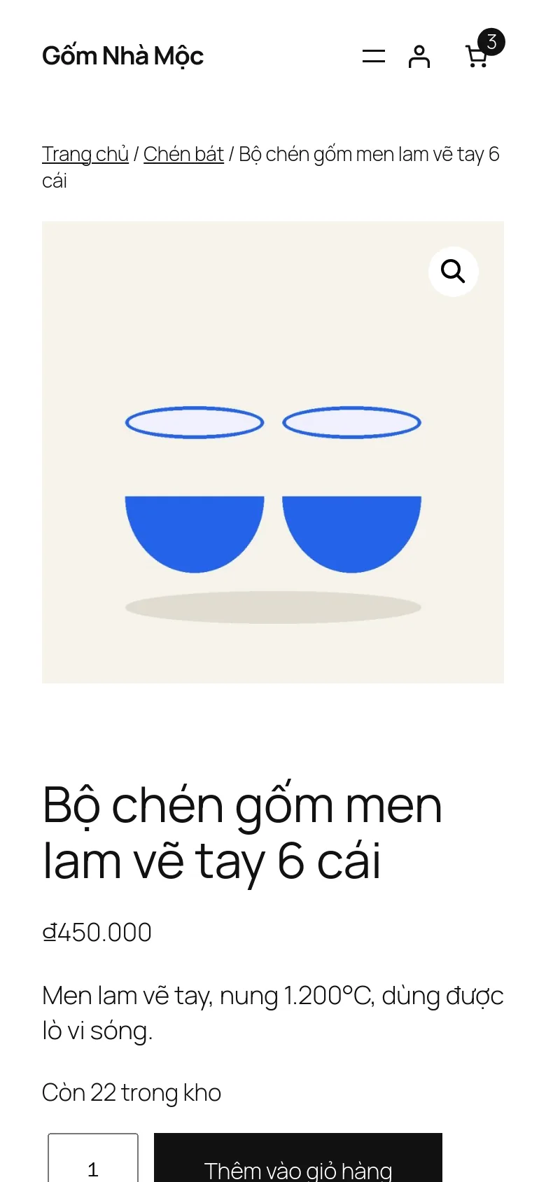 Trang sản phẩm WooCommerce trên khổ màn hình điện thoại (web thử nghiệm). Ảnh sản phẩm là phần nội dung lớn nhất, quyết định chỉ số LCP.