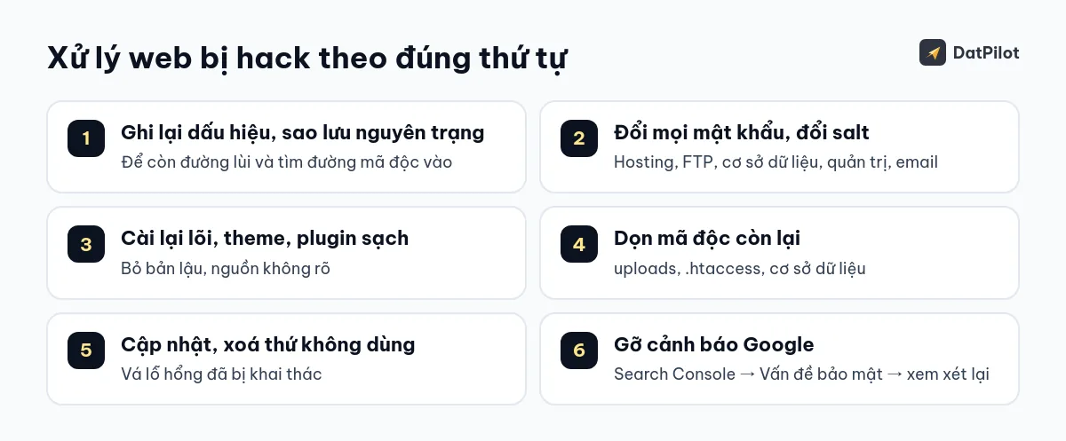 Sáu bước xử lý web bị hack theo đúng thứ tự.