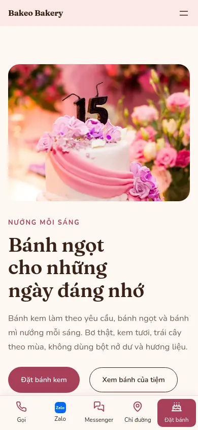 Trang chủ theme Bakeo trên điện thoại