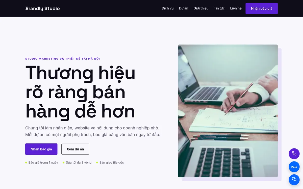 Trang chủ theme Brandly trên máy tính
