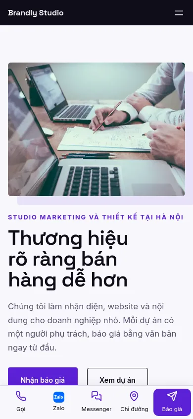 Trang chủ theme Brandly trên điện thoại