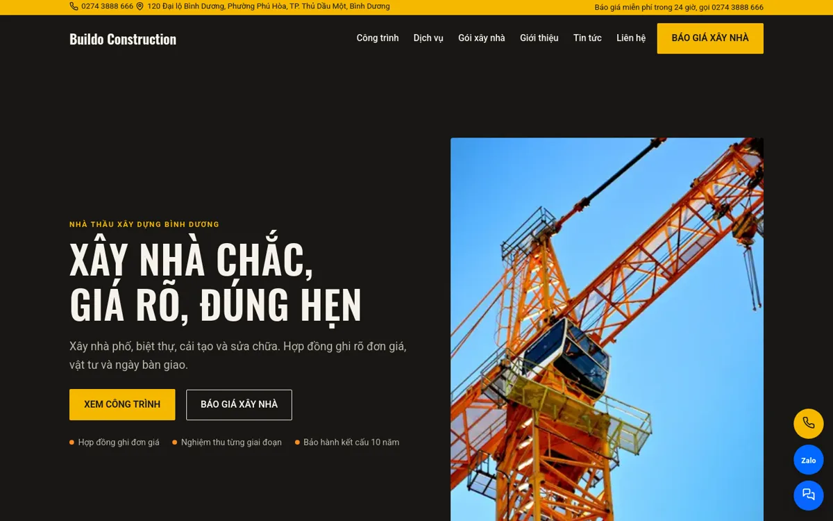 Trang chủ theme Buildo trên máy tính
