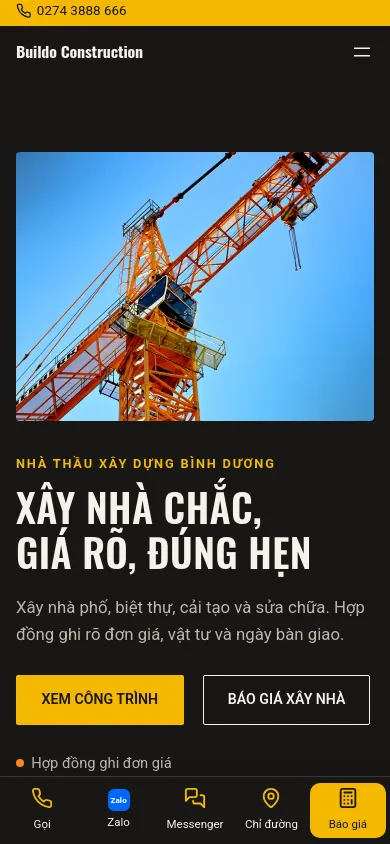 Trang chủ theme Buildo trên điện thoại