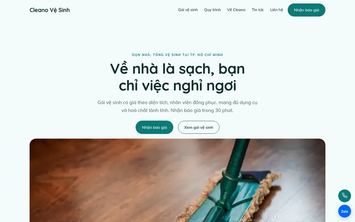 Trang chủ theme Cleano trên máy tính
