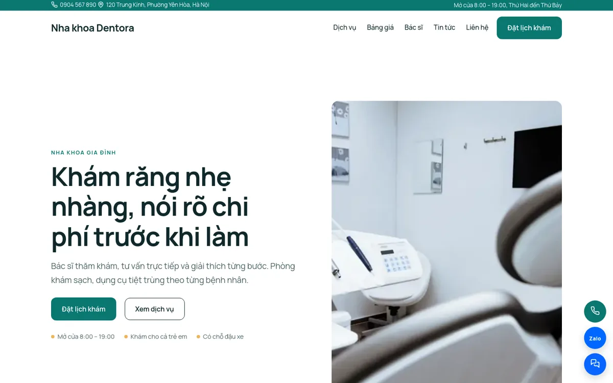 Trang chủ theme Dentora trên máy tính