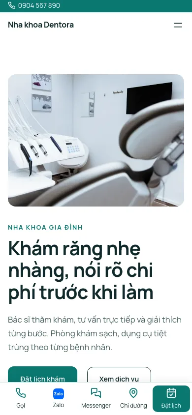 Trang chủ theme Dentora trên điện thoại