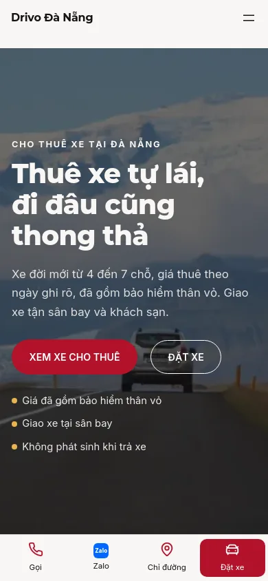 Trang chủ theme Drivo trên điện thoại