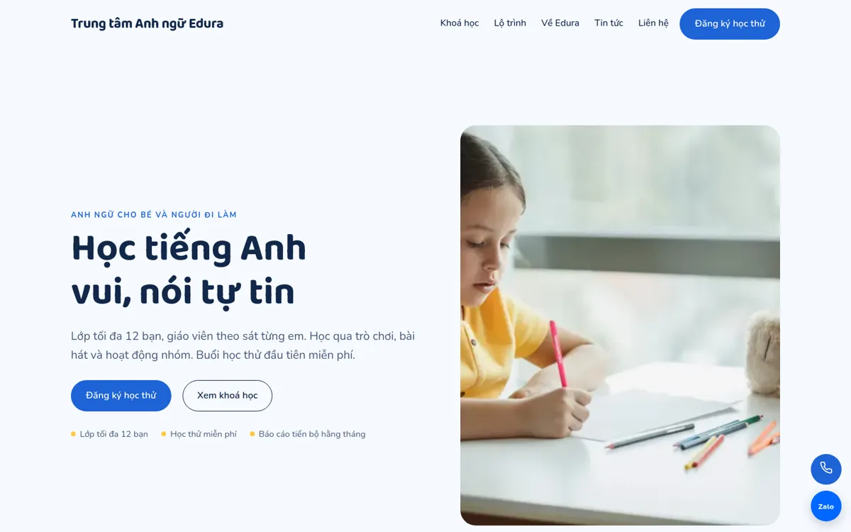 Trang chủ theme Edura trên máy tính