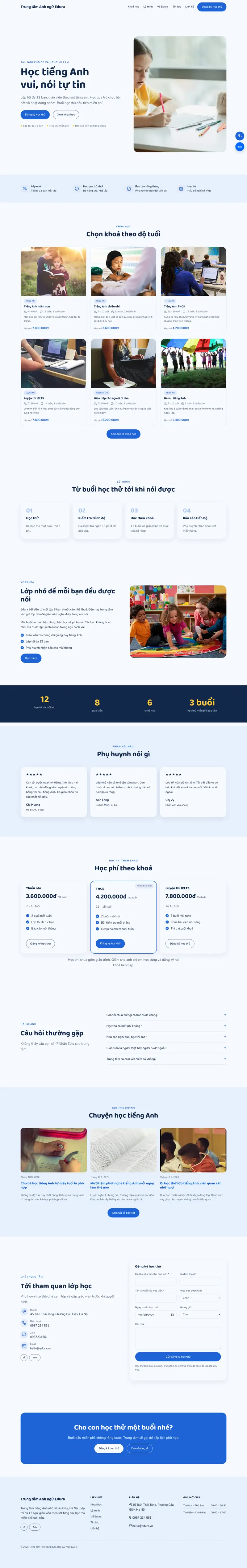 Toàn bộ trang chủ theme Edura