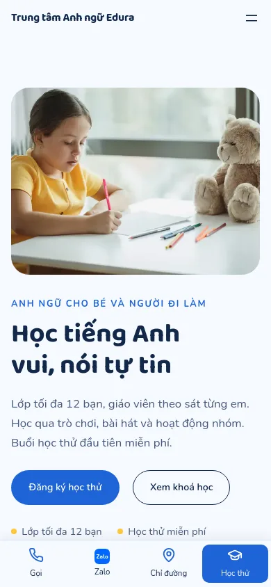 Trang chủ theme Edura trên điện thoại