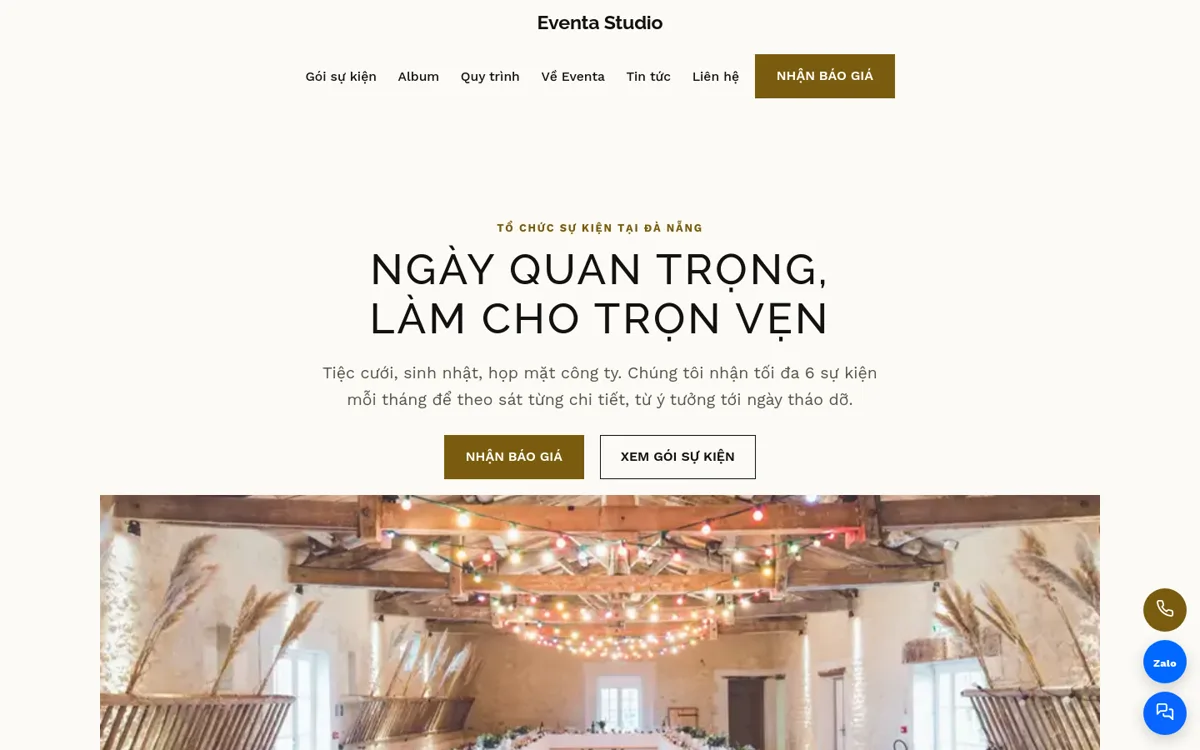 Trang chủ theme Eventa trên máy tính