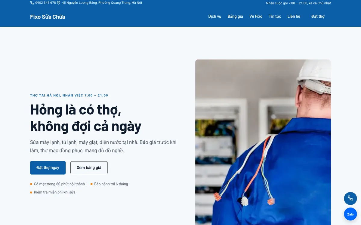 Trang chủ theme Fixo trên máy tính