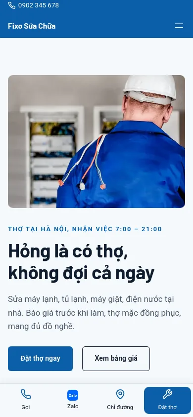 Trang chủ theme Fixo trên điện thoại