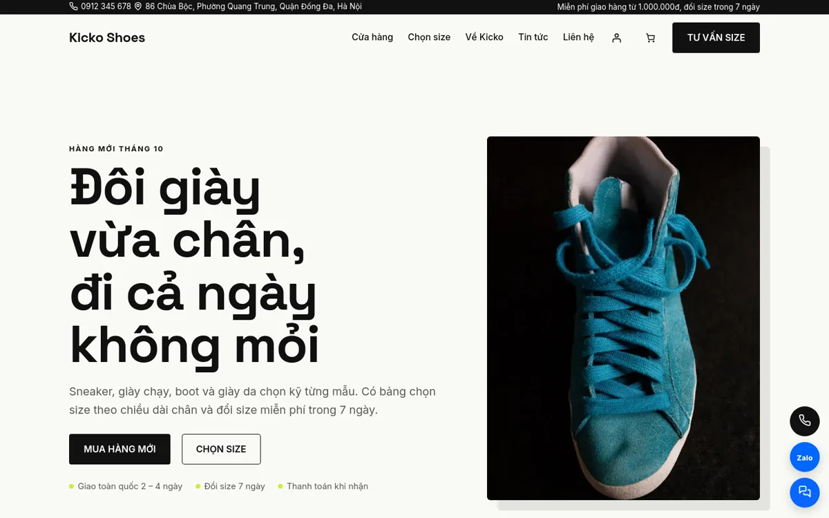 Trang chủ theme Kicko trên máy tính
