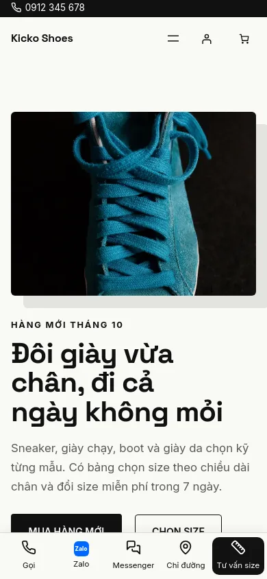 Trang chủ theme Kicko trên điện thoại