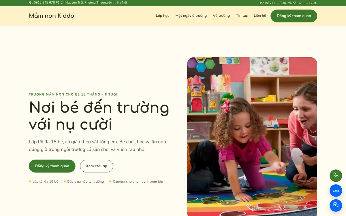 Trang chủ theme Kiddo trên máy tính