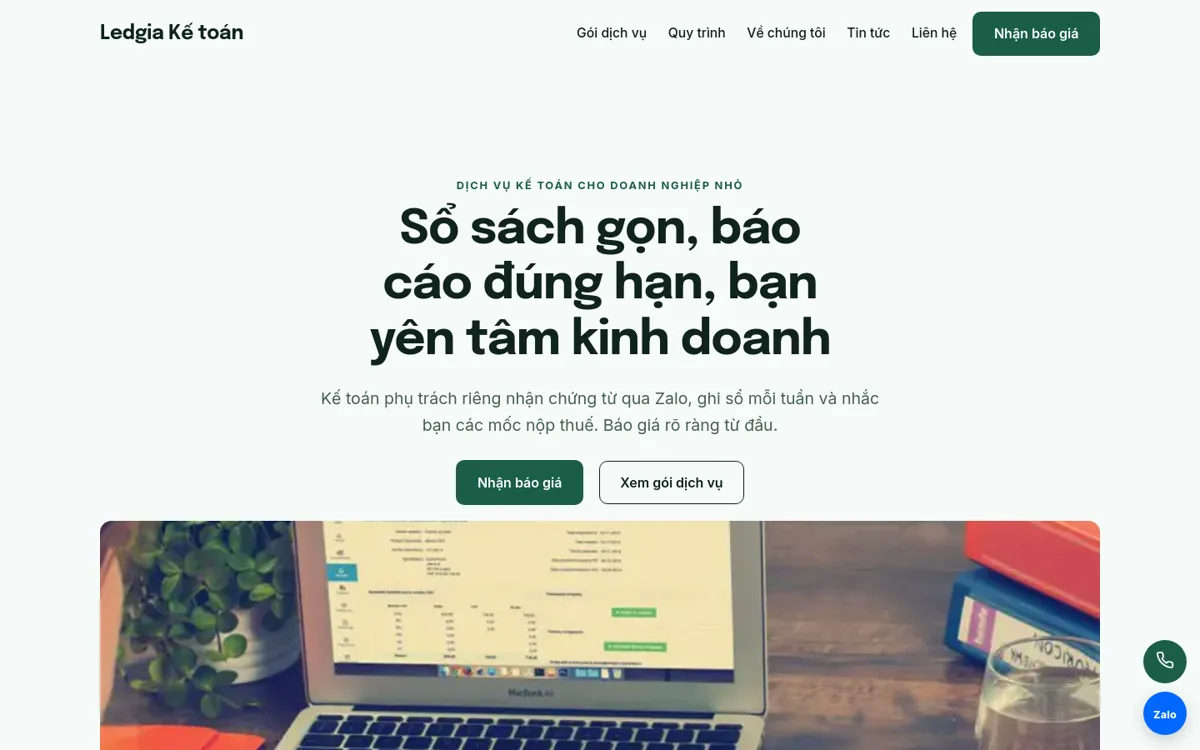 Trang chủ theme Ledgia trên máy tính