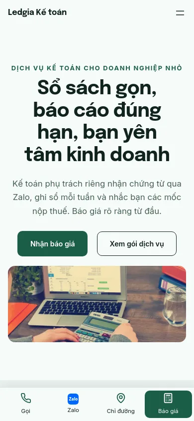 Trang chủ theme Ledgia trên điện thoại