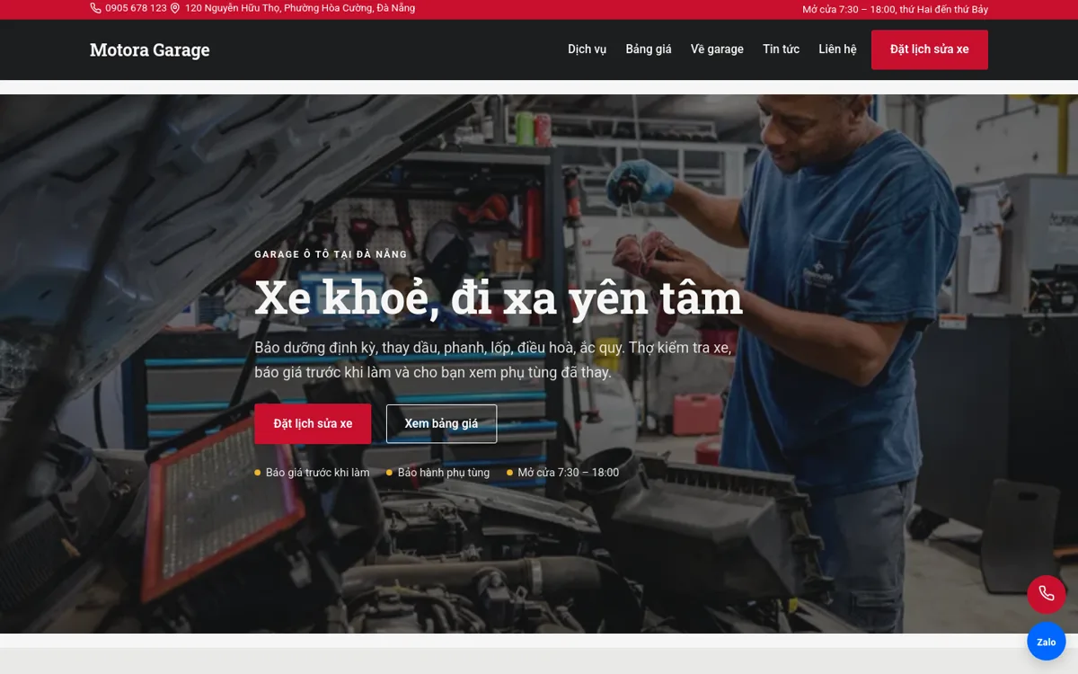 Trang chủ theme Motora trên máy tính