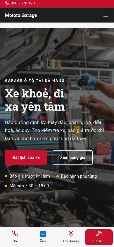 Trang chủ theme Motora trên điện thoại