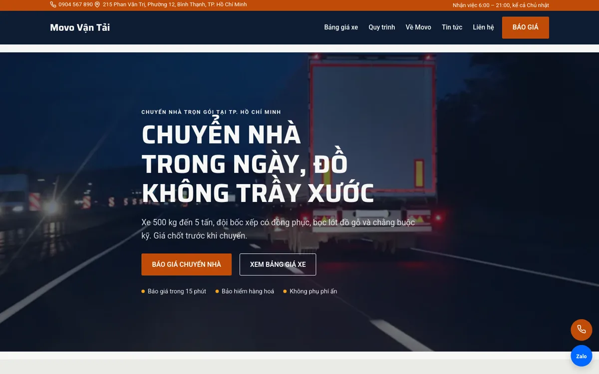 Trang chủ theme Movo trên máy tính