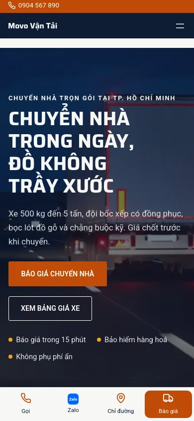 Trang chủ theme Movo trên điện thoại