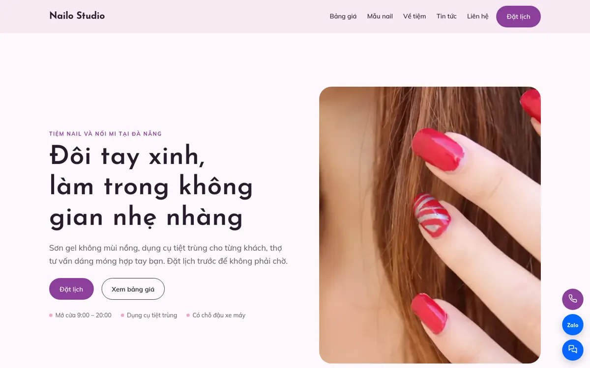 Trang chủ theme Nailo trên máy tính