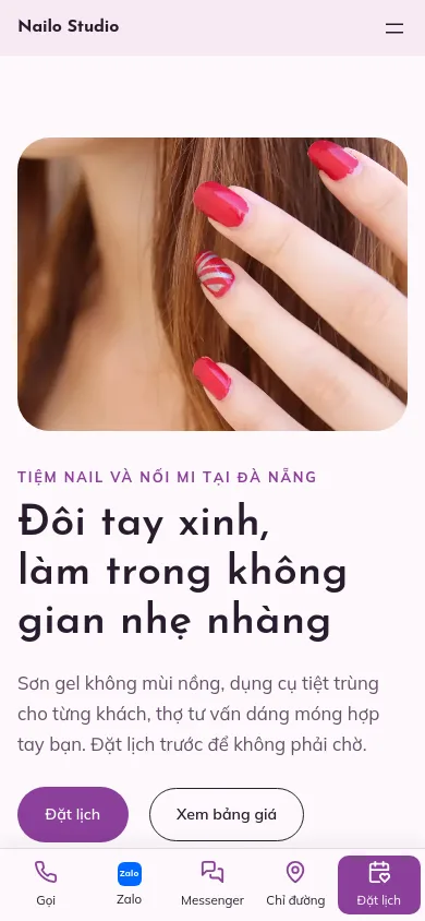 Trang chủ theme Nailo trên điện thoại