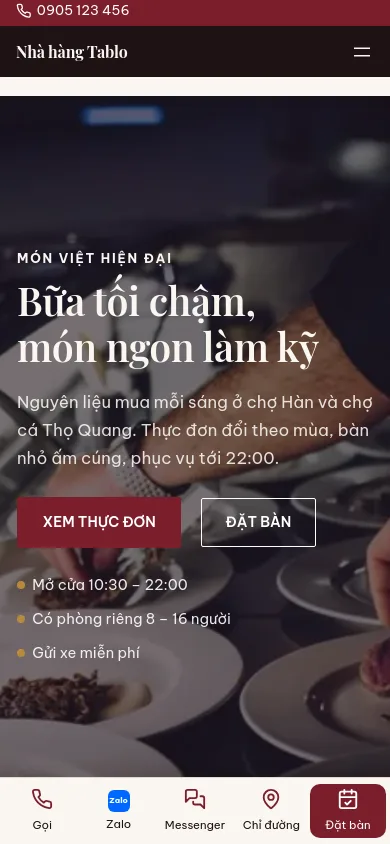 Trang chủ theme Tablo trên điện thoại