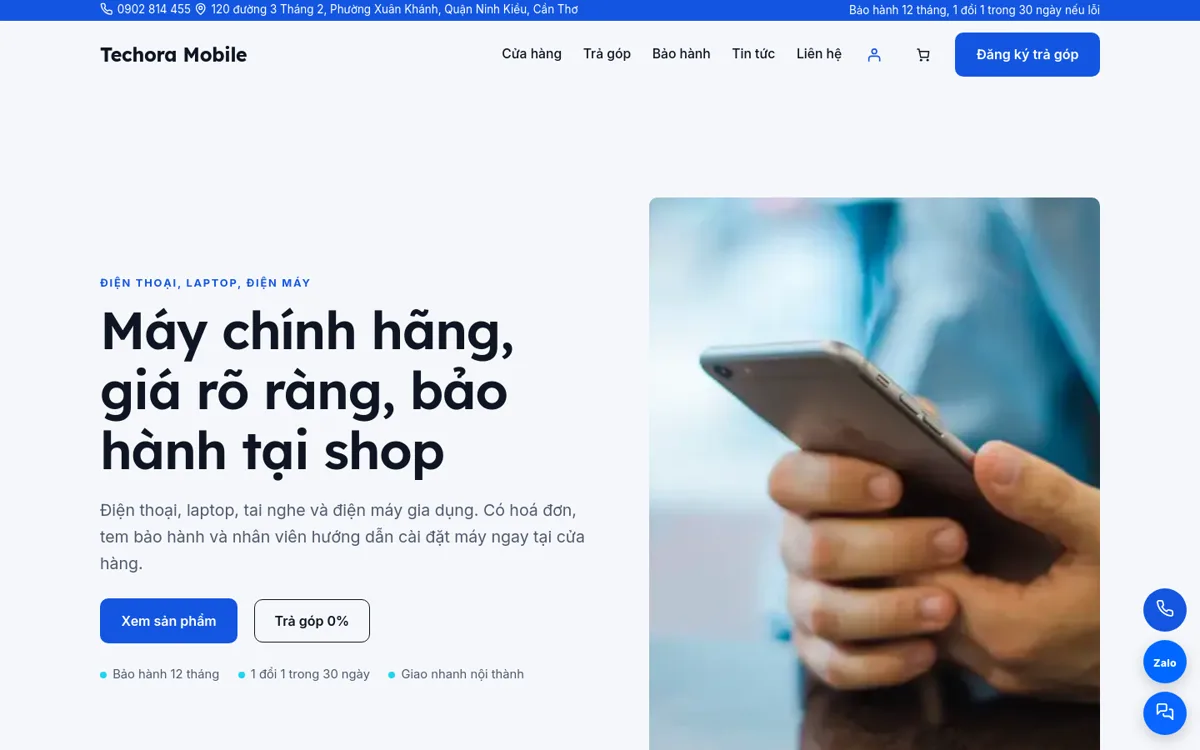 Trang chủ theme Techora trên máy tính