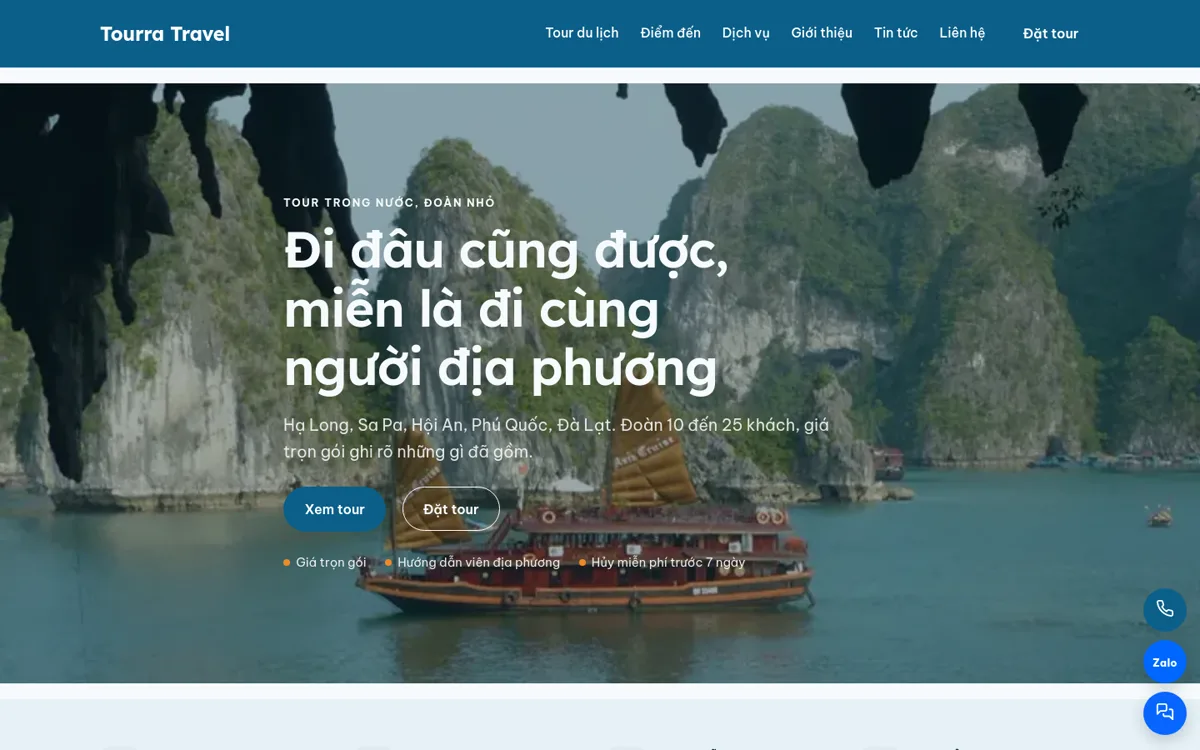 Trang chủ theme Tourra trên máy tính