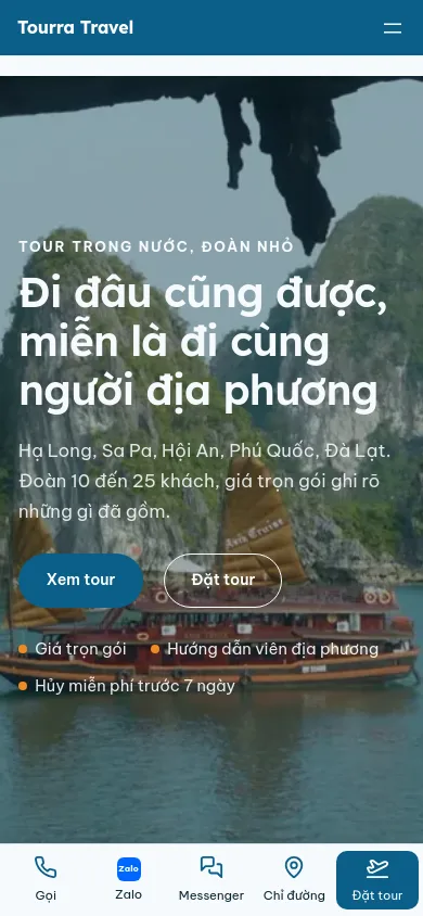 Trang chủ theme Tourra trên điện thoại