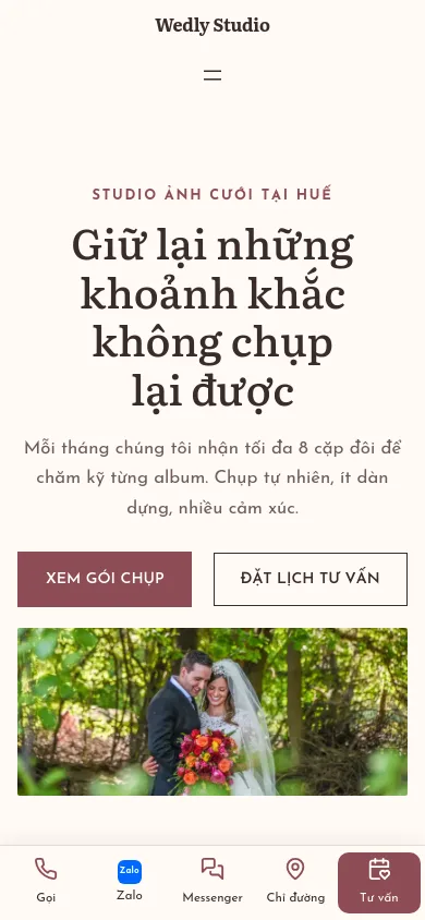 Trang chủ theme Wedly trên điện thoại